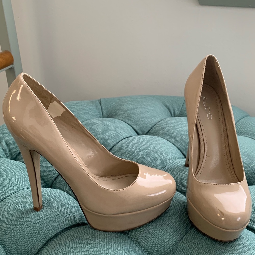 Aldo Patent Leather Heel Beige/Nude